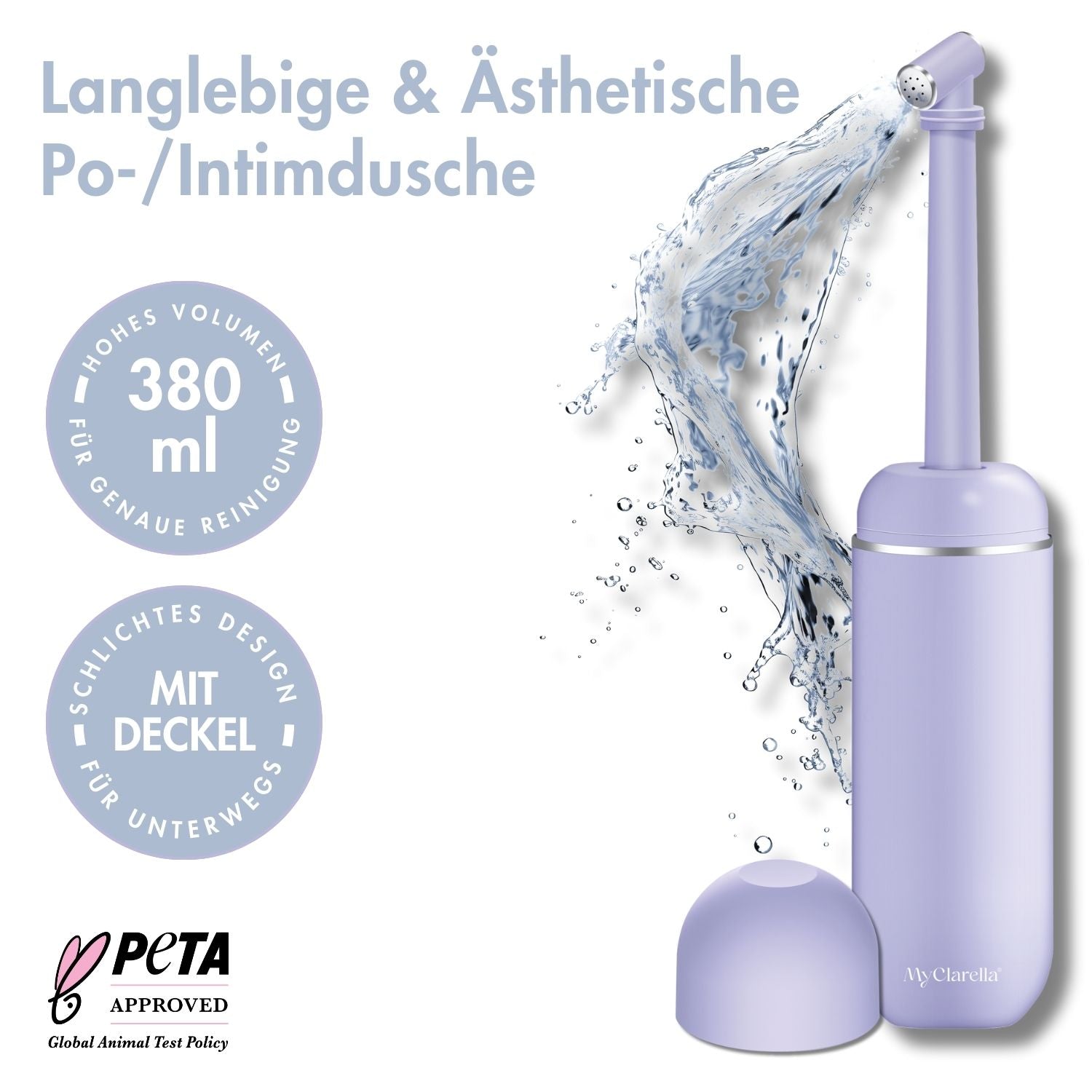 Intim - /Podusche - The Peri Bottle 380ml - MyClarella - langlebig, ästhetisch und diskret - hohes Volumen von 380ml für genaue Reinigung, schlichtes Design für unterwegs mit Deckel.