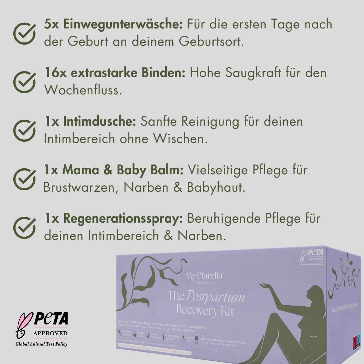 Mama Wochenbettbox - Vaginale oder Bauchgeburt - The Postpartum Recovery Kit - MyClarella