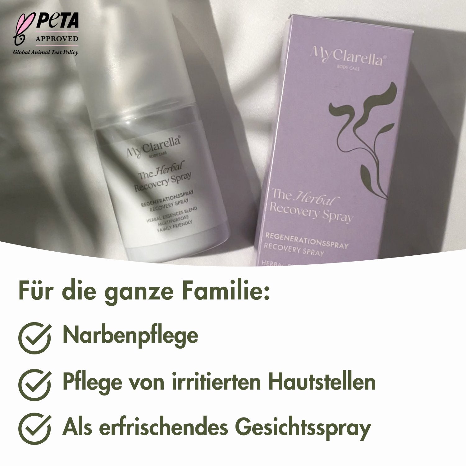 The Herbal Recovery Spray - Regenerationsspray / Intimpflege mit Calendula & Hamamelis - MyClarella - für die ganze Familie als Narbenpflege, Pflege von irritieten Hautstellen und als erfrischendes Gesichtsspray