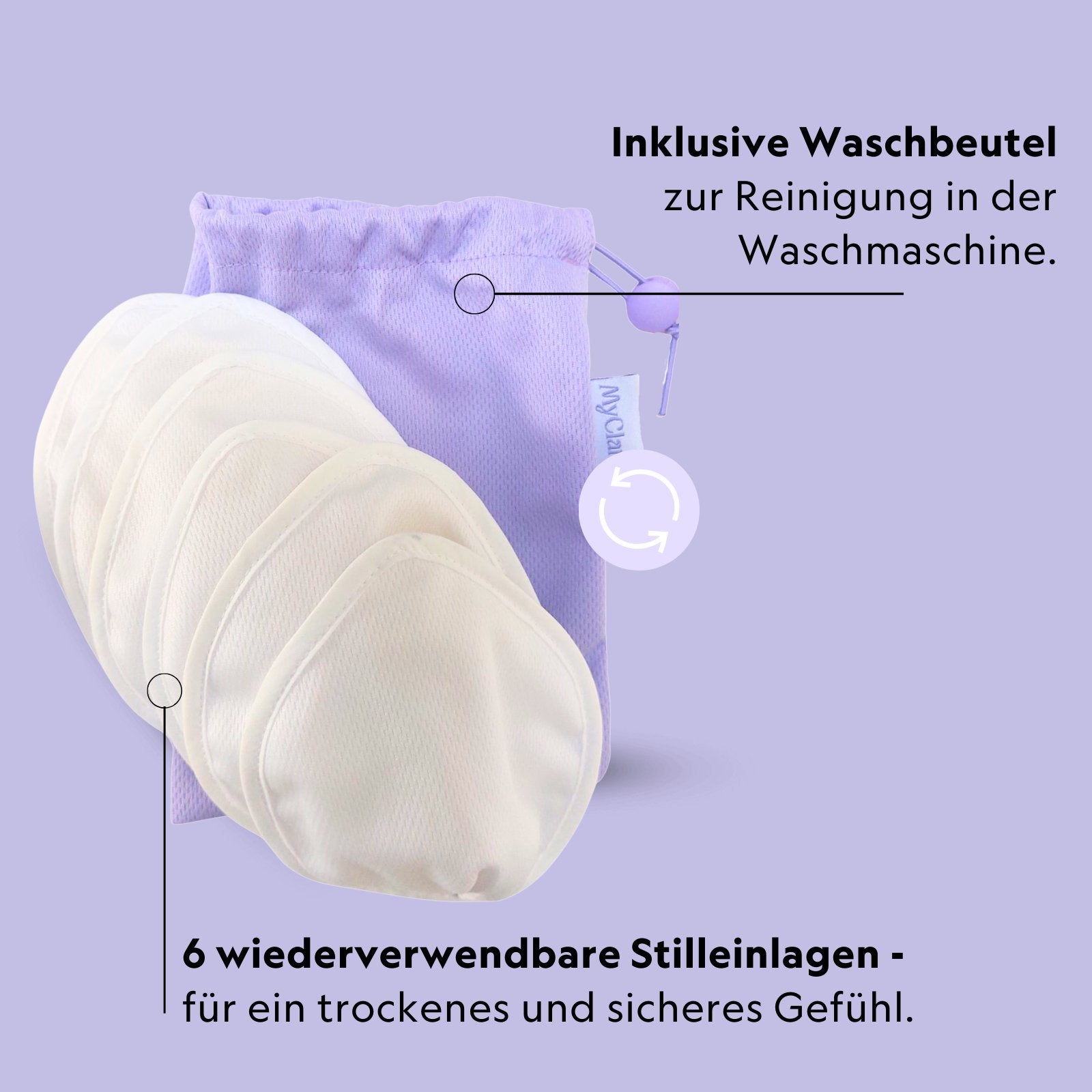 The Organic Nursing Pads - Waschbare Stilleinlagen - MyClarella - inklusive Waschbeutel mit 6 wiederverwendbaren Stileinlagen