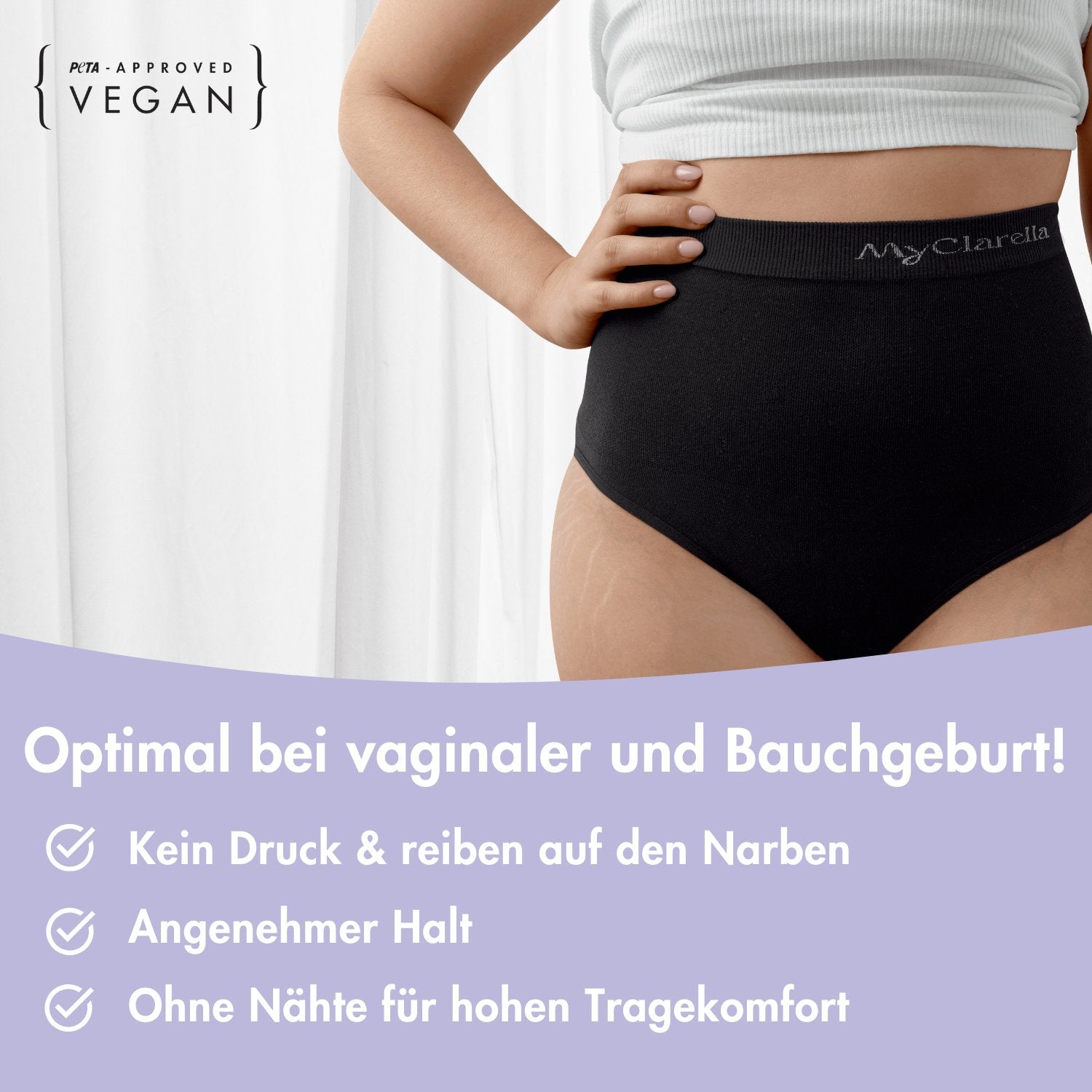 The Support Panty - Wochenbett - Unterwäsche - MyClarella - optimal bei vaginaler und Bauchgeburt, da kein Druck und reiben, angenehmer Halt und keine Nähte.