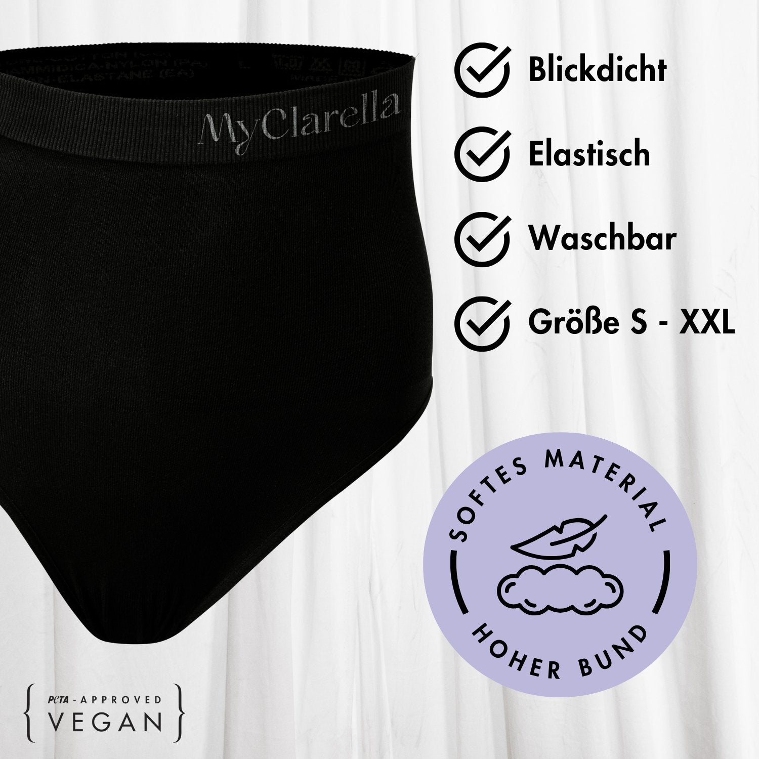 The Support Panty - Wochenbett - Unterwäsche - MyClarella - die Panty ist blickdicht, elastisch, waschbar, in den Größen S bis XXL erhätlich, aus softem Material und mit hohem Bund.